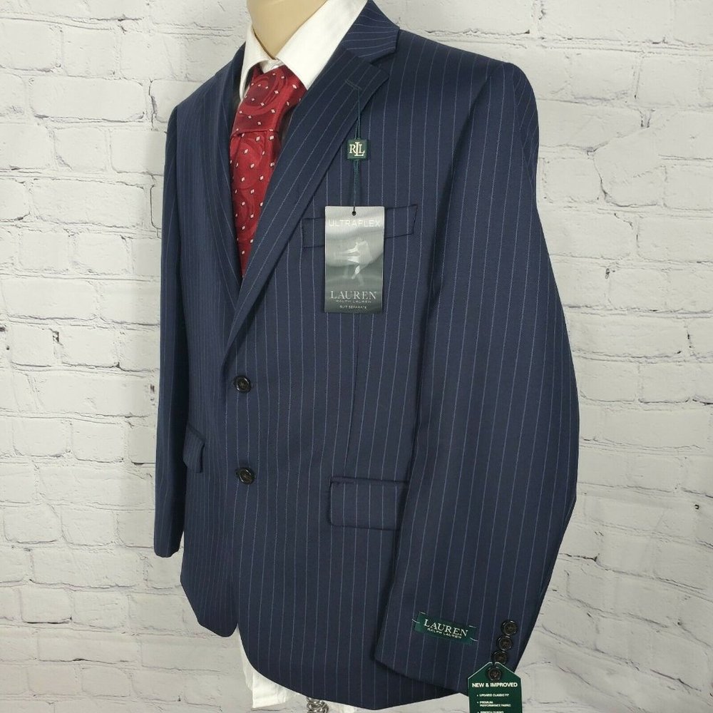 Lauren Ralph Lauren Men's Size 42 S Navy Striped UltraFlex Suit Blazer Jacket - Picture 4 of 12